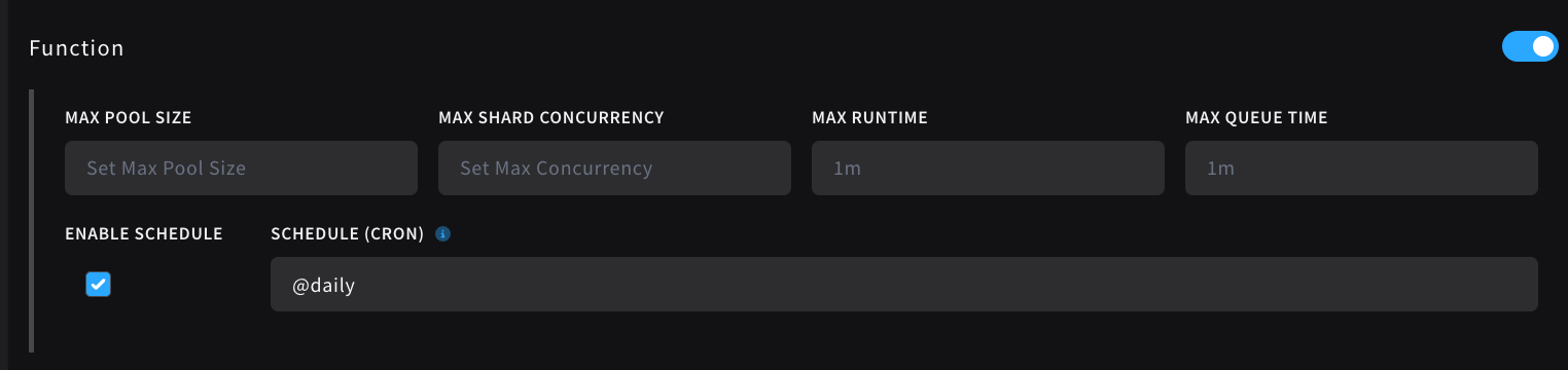screenshot of the container deployment configuration for scheduling functions