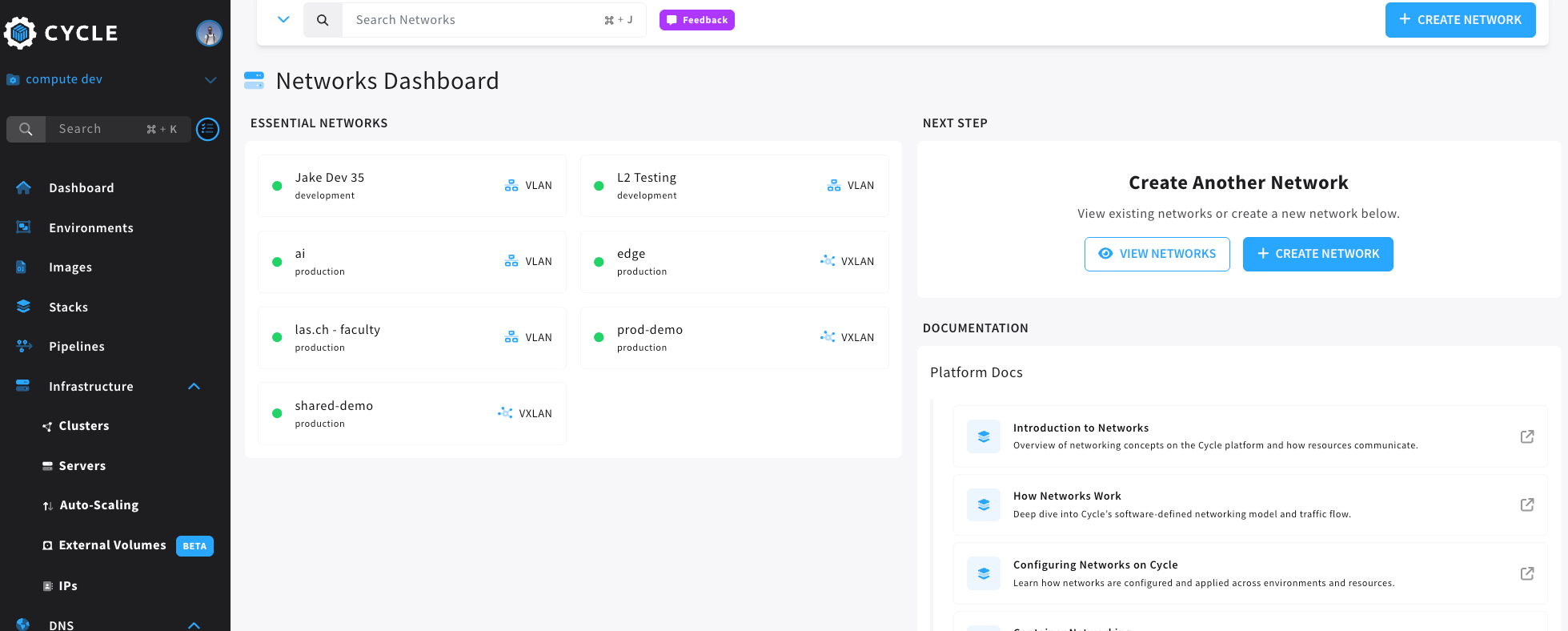 networks dashboard