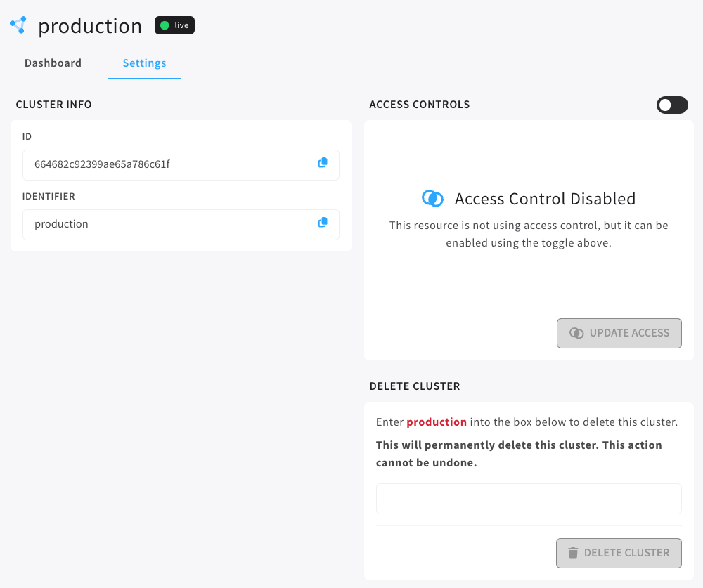 cluster settings
