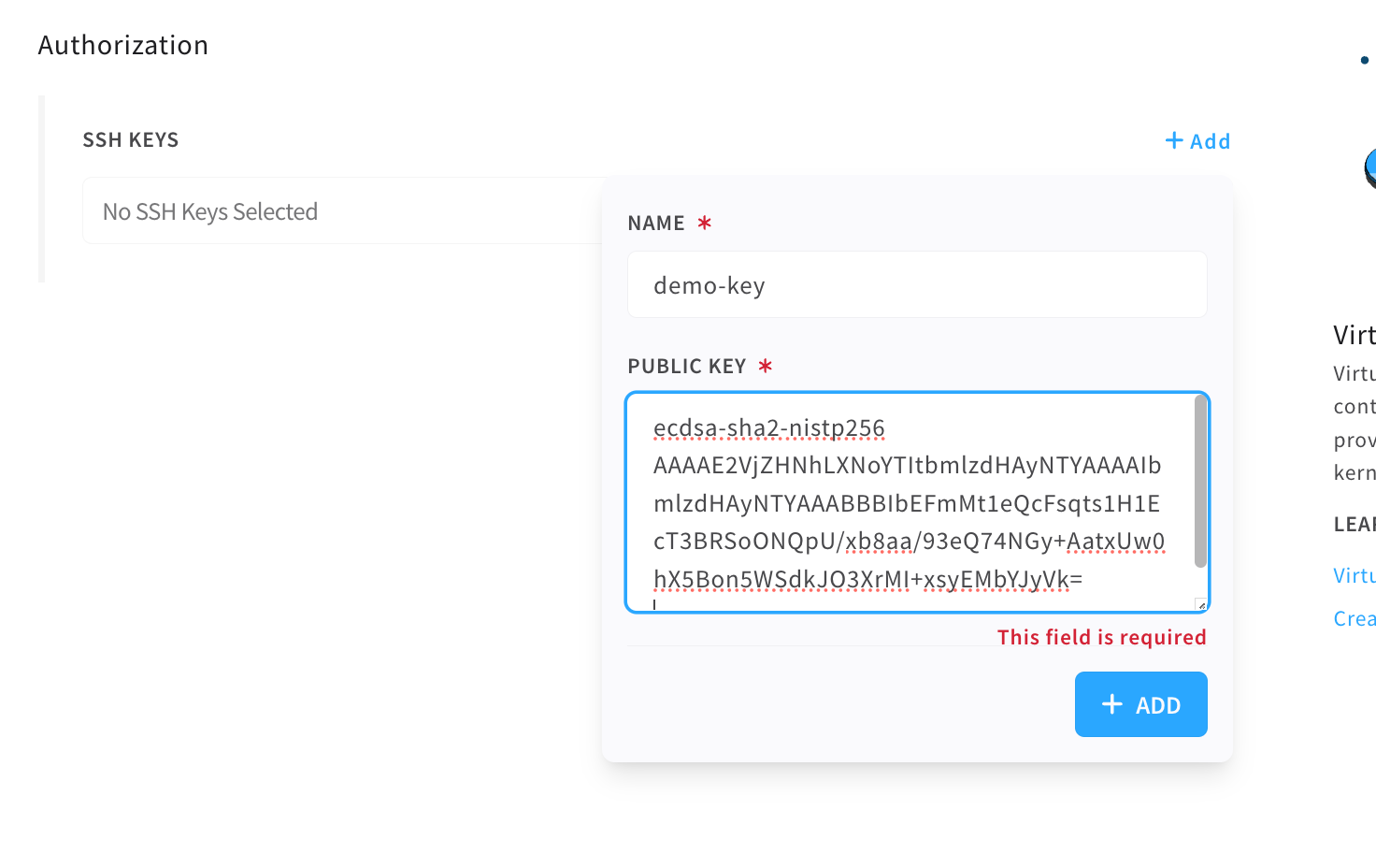 Add SSH Key Form Filled