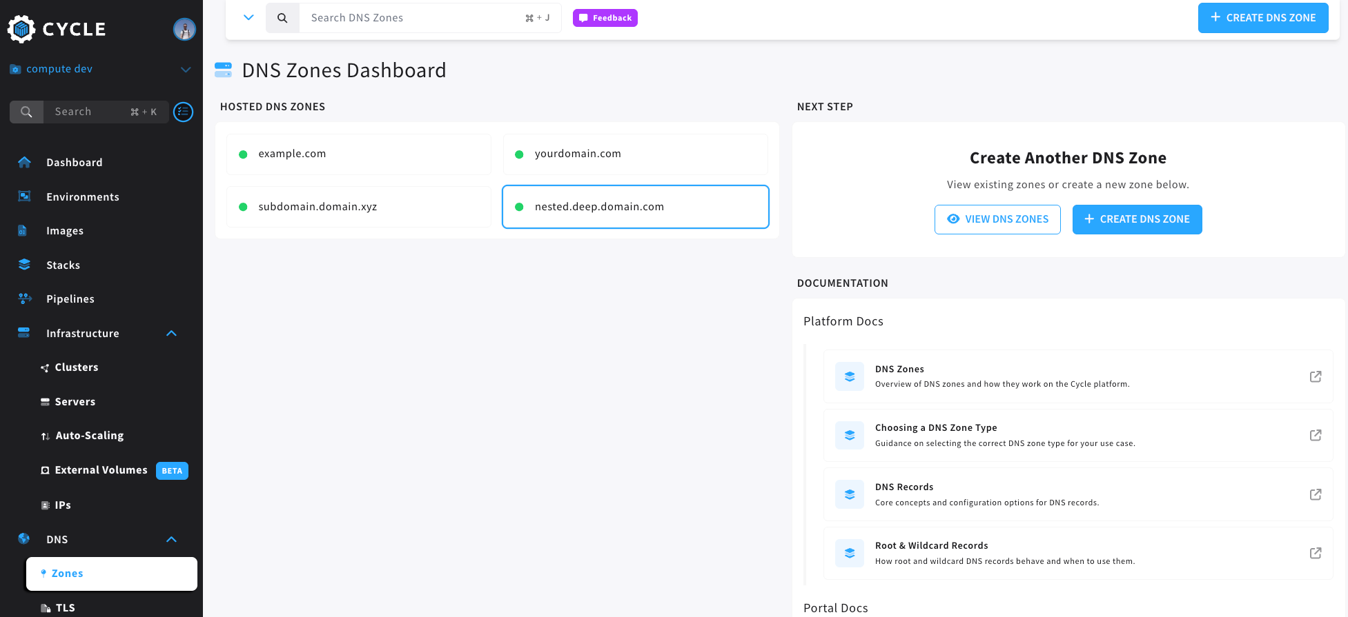 DNS Zones Dashboard