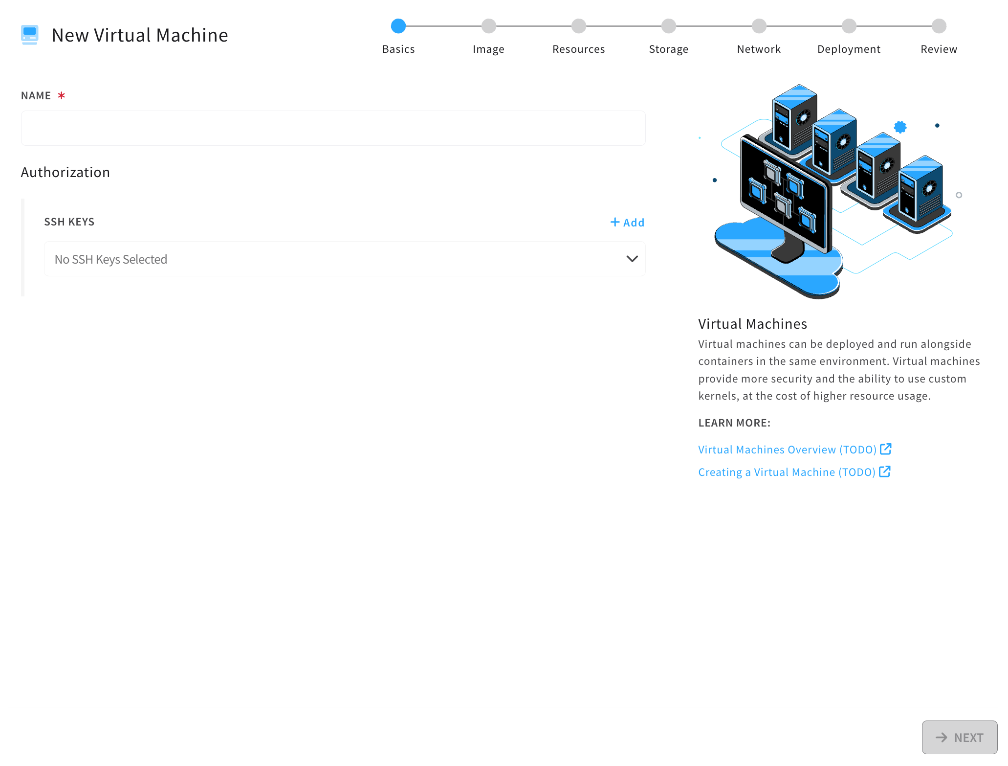 Virtual Machine Create Wizard Page 1