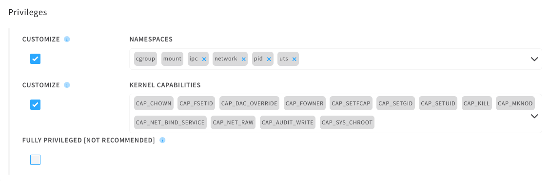 runtime privileges