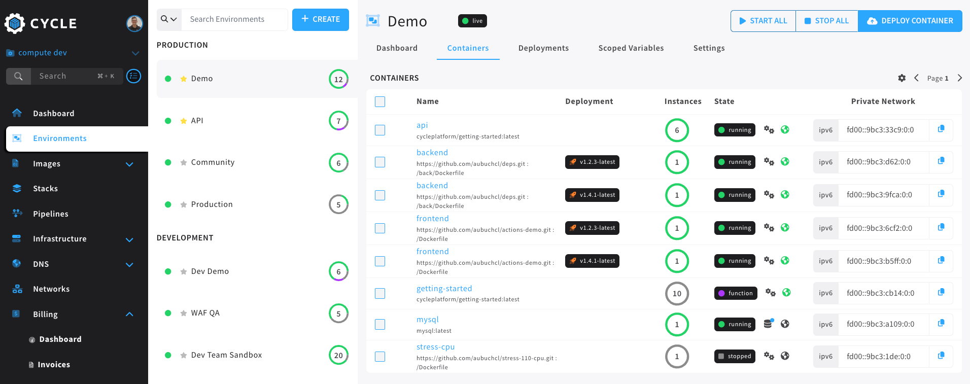 environment container navigation