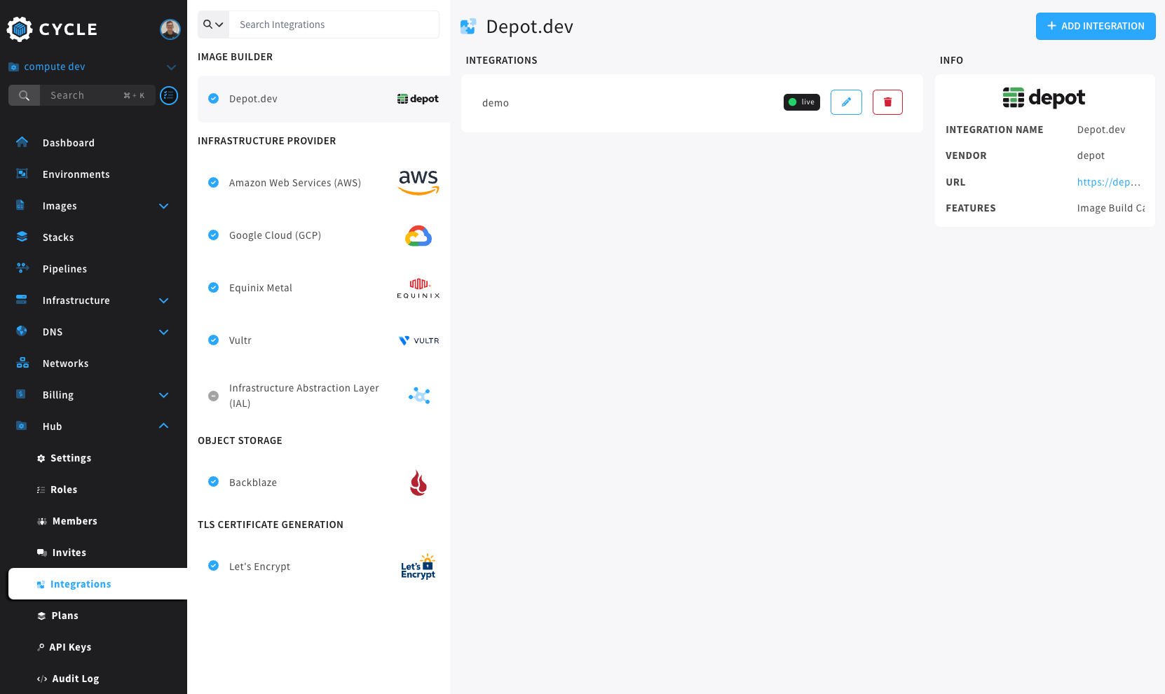 integrations navigation