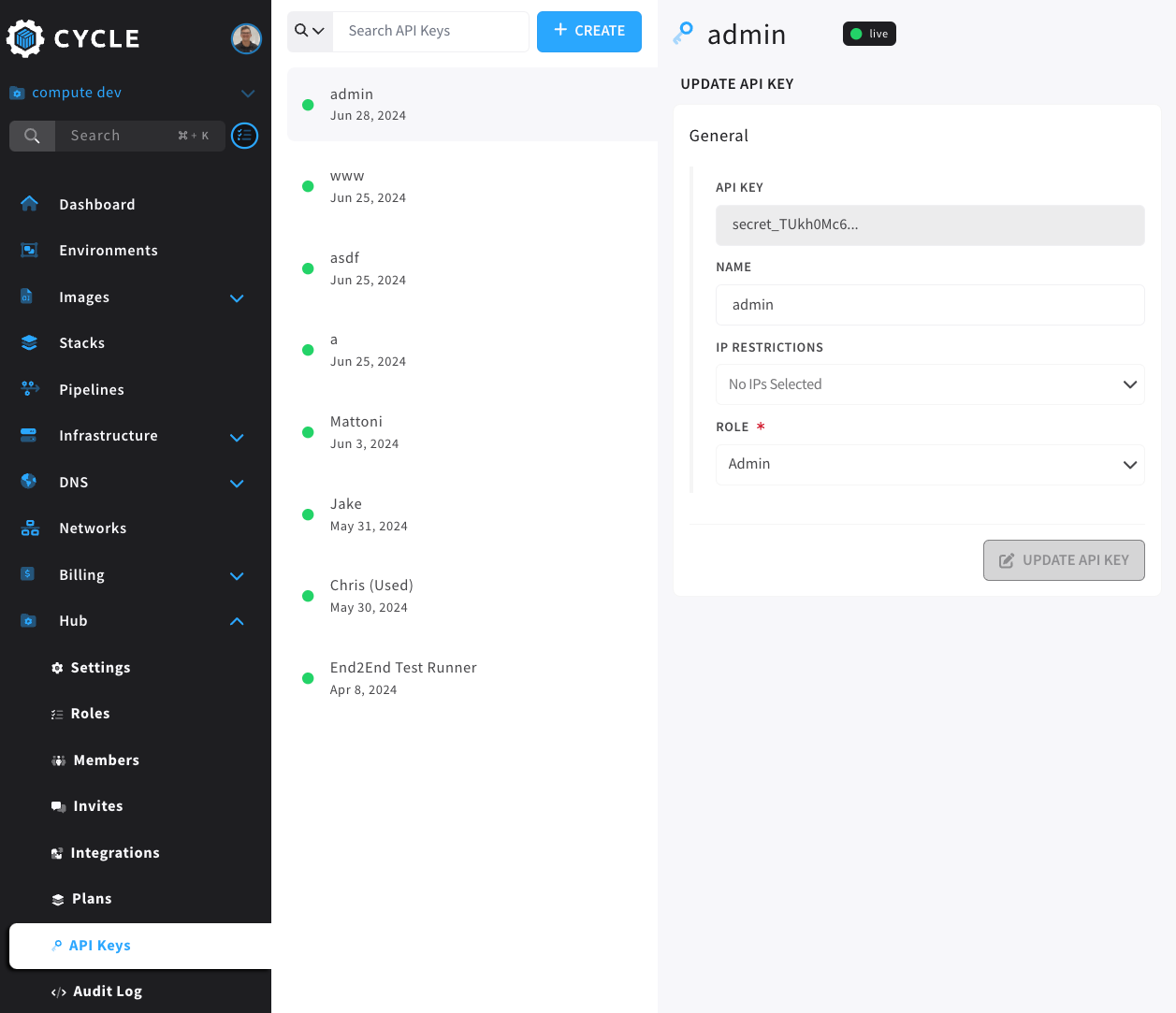 api keys navigation