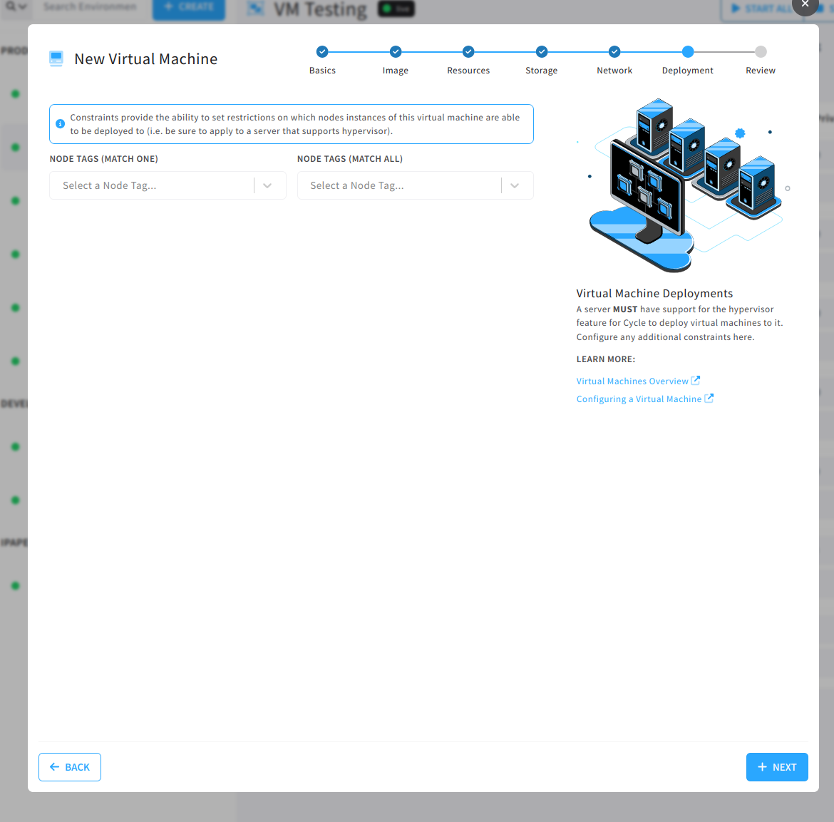 virtual machine create deployment wizard