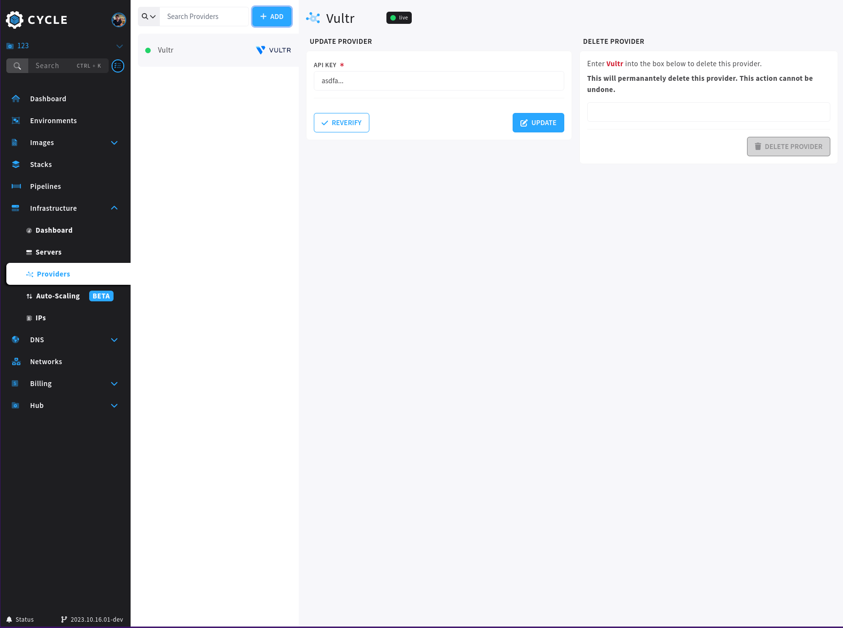 Adding a provider in Cycle portal