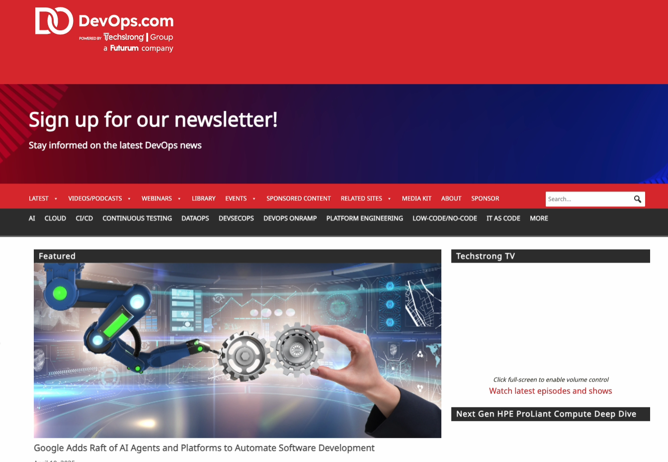 Devops.com landing page.