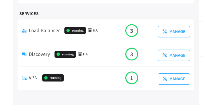 Managing services from the environment dashboard