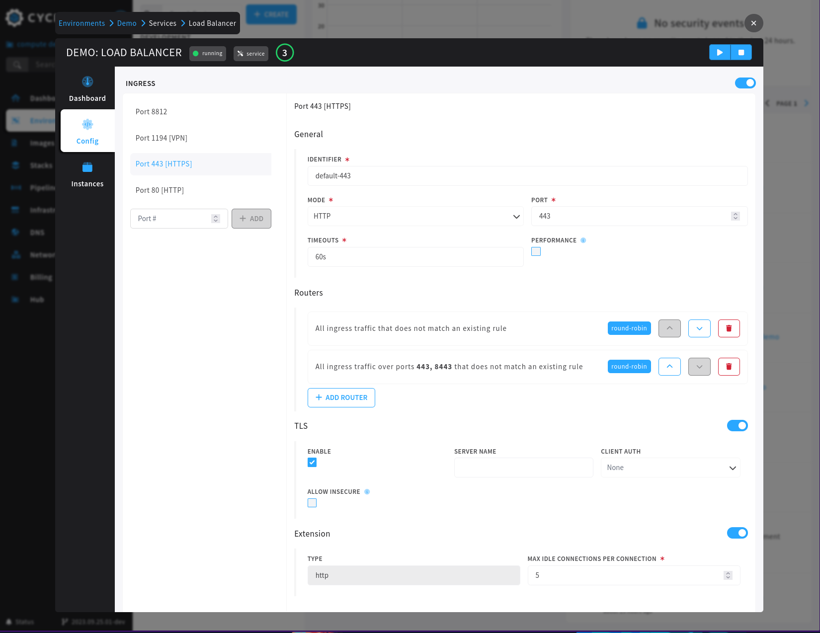 v1 load balancer configuration wizard screenshot in the Cycle portal