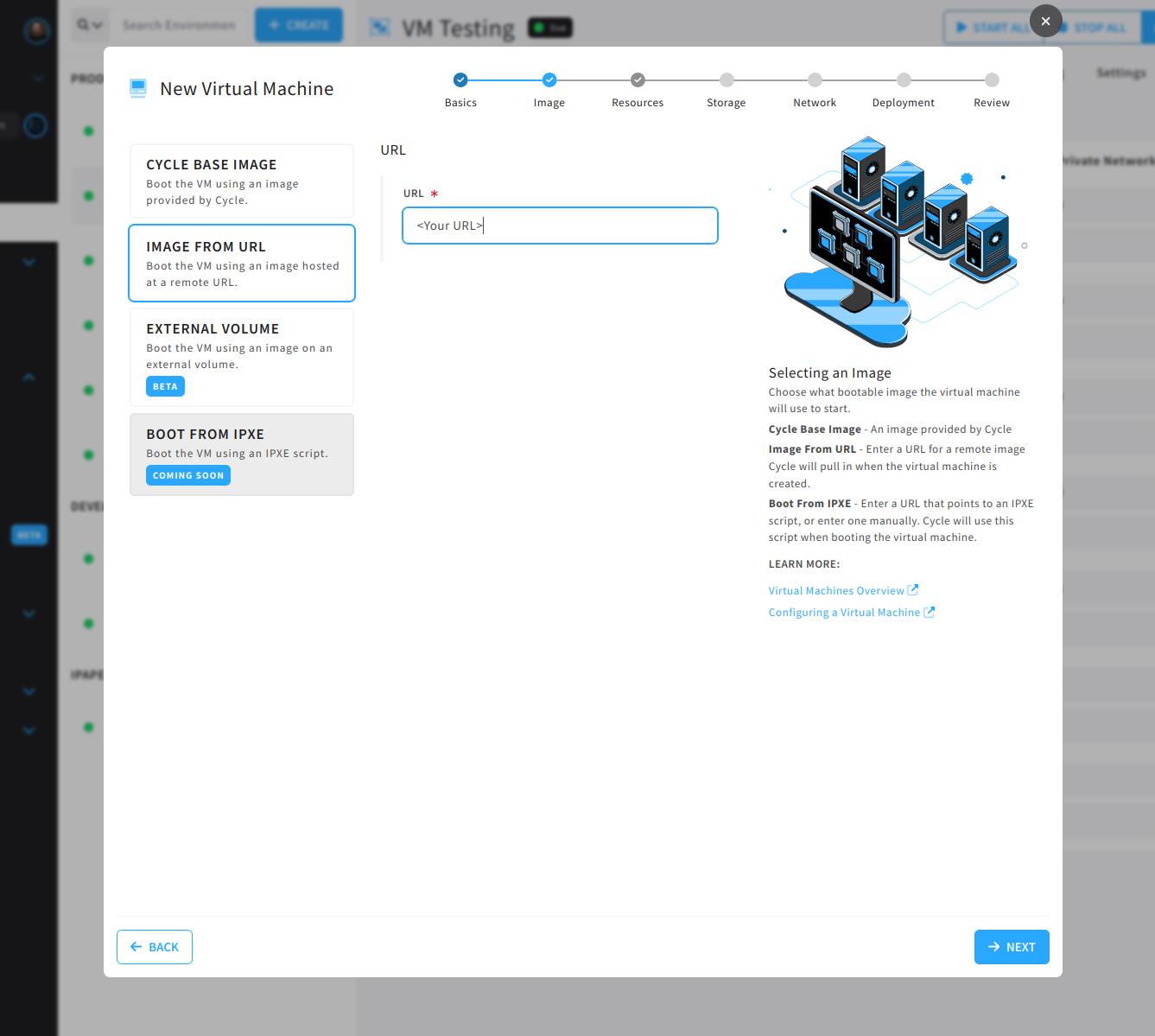 virtual machine create image wizard