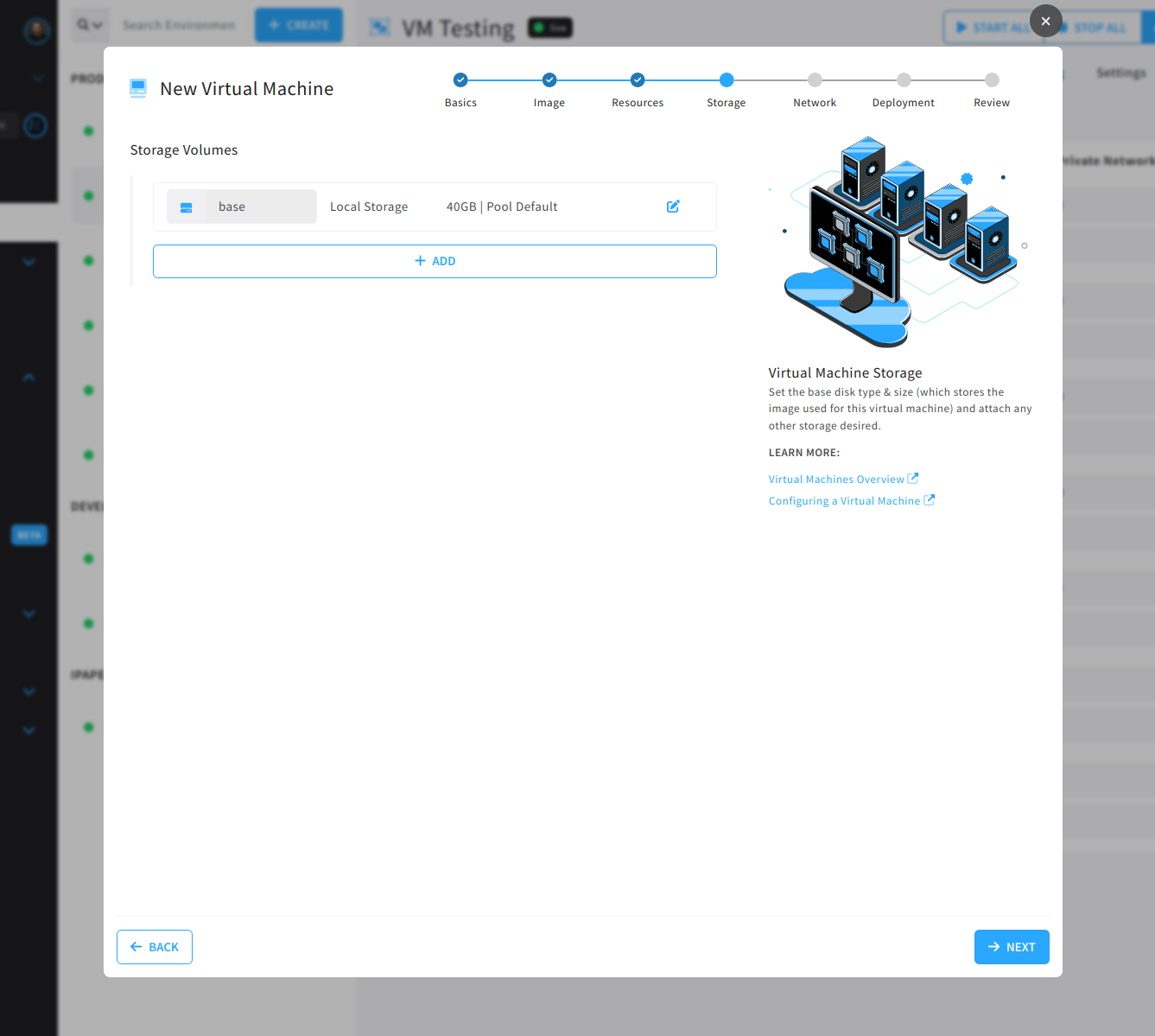 virtual machine create storage wizard