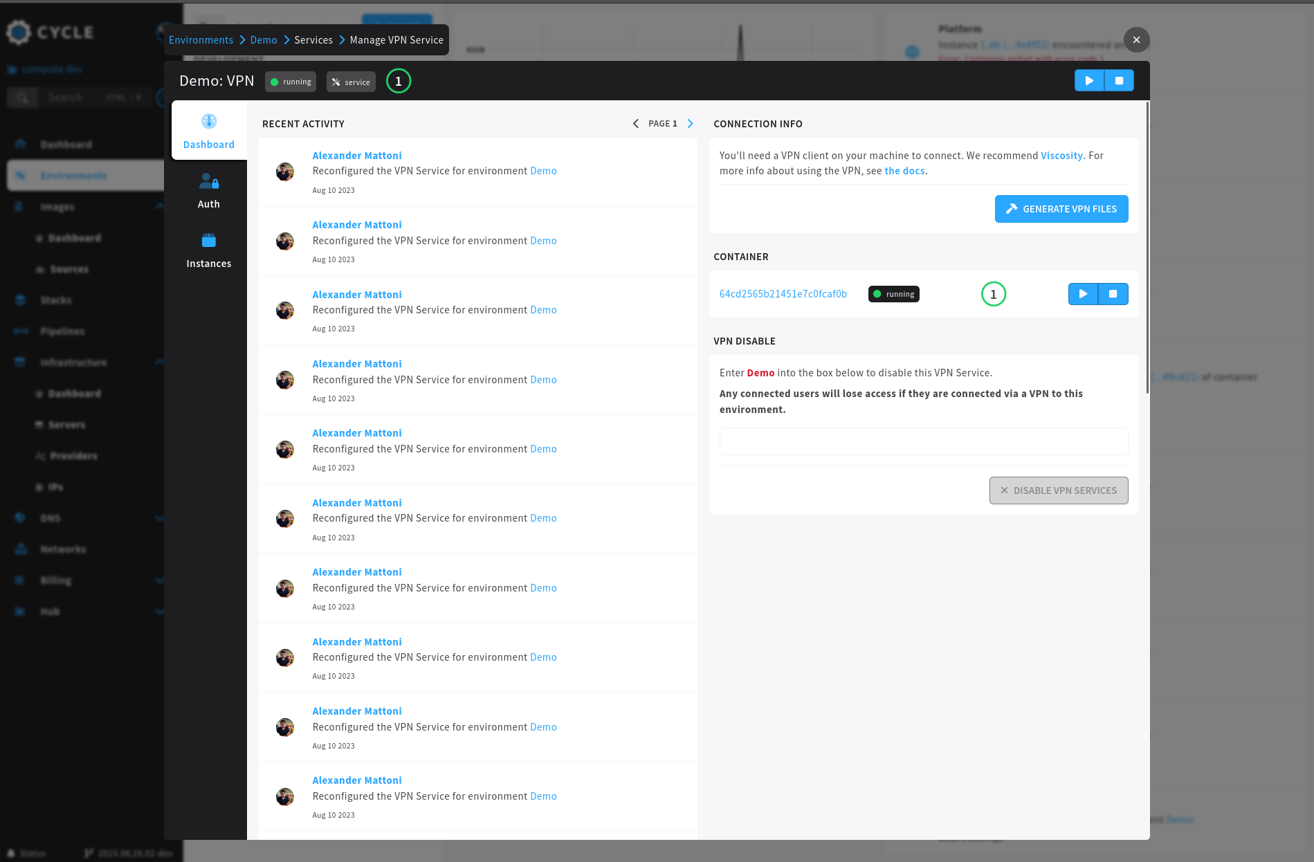 New Portal - VPN activity view