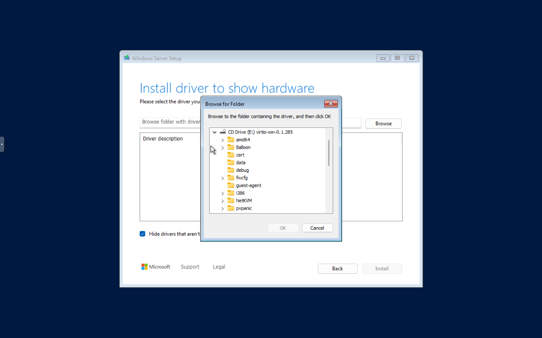 windows server setup adding driver by file step screen capture