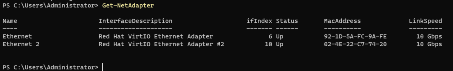windows network configuration settings with get netadapter