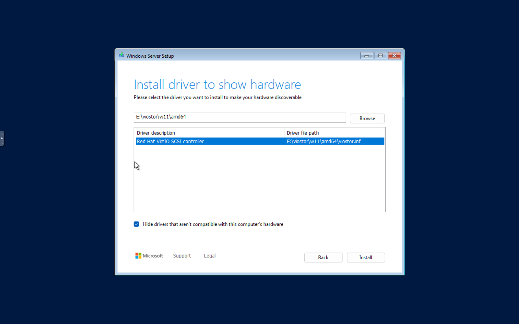 windows server setup install driver step screen capture