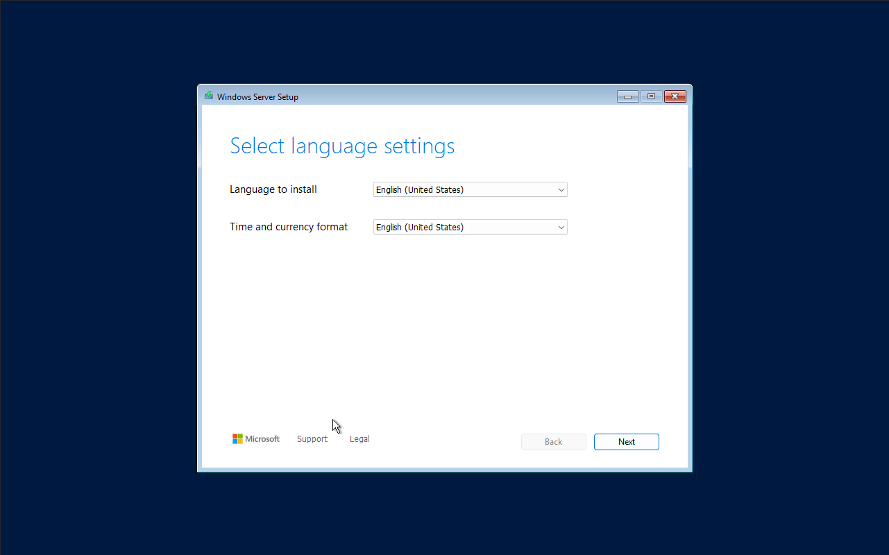 windows server setup select language settings step screen capture